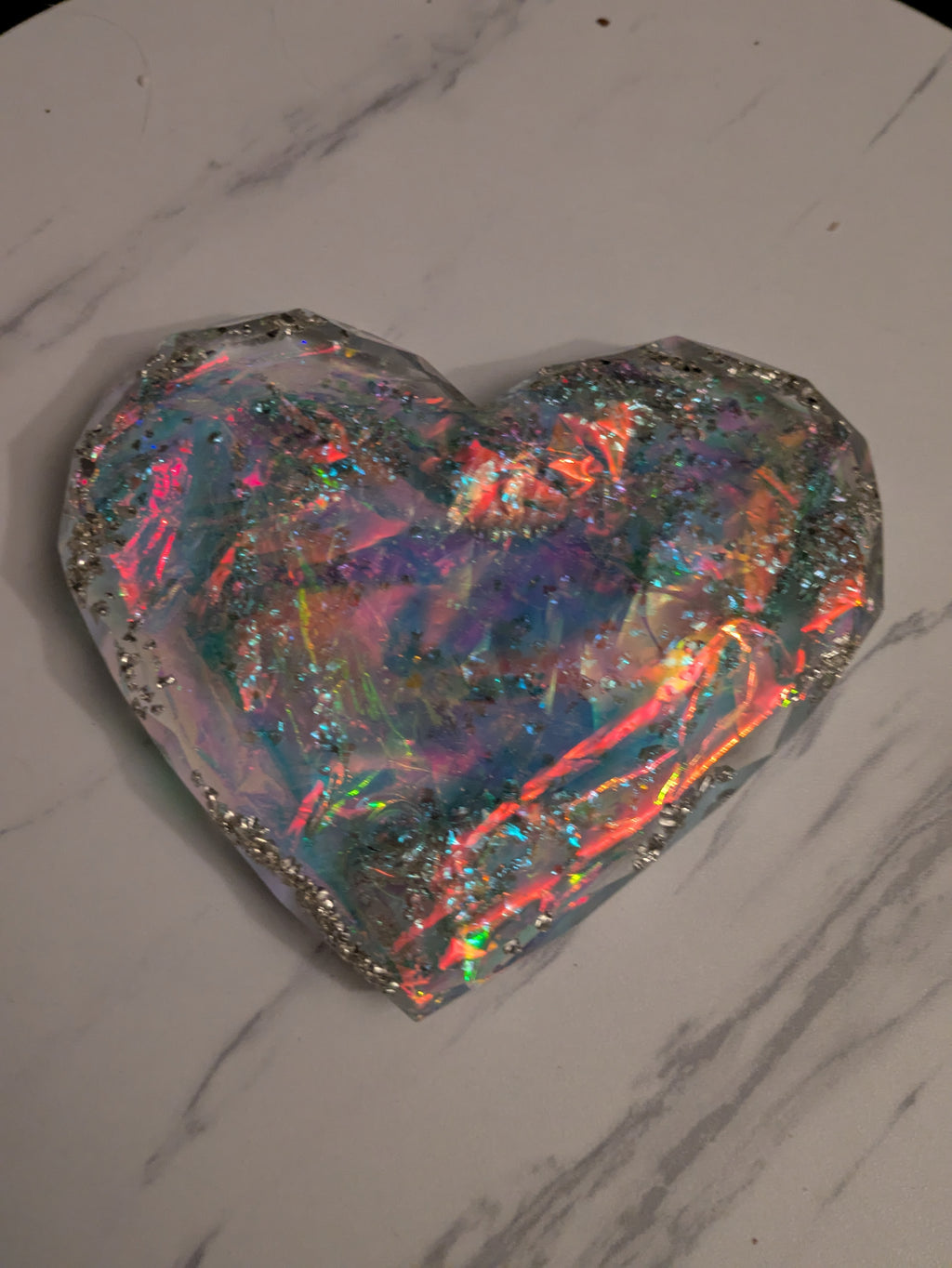 Four Iridescent love heart coasters