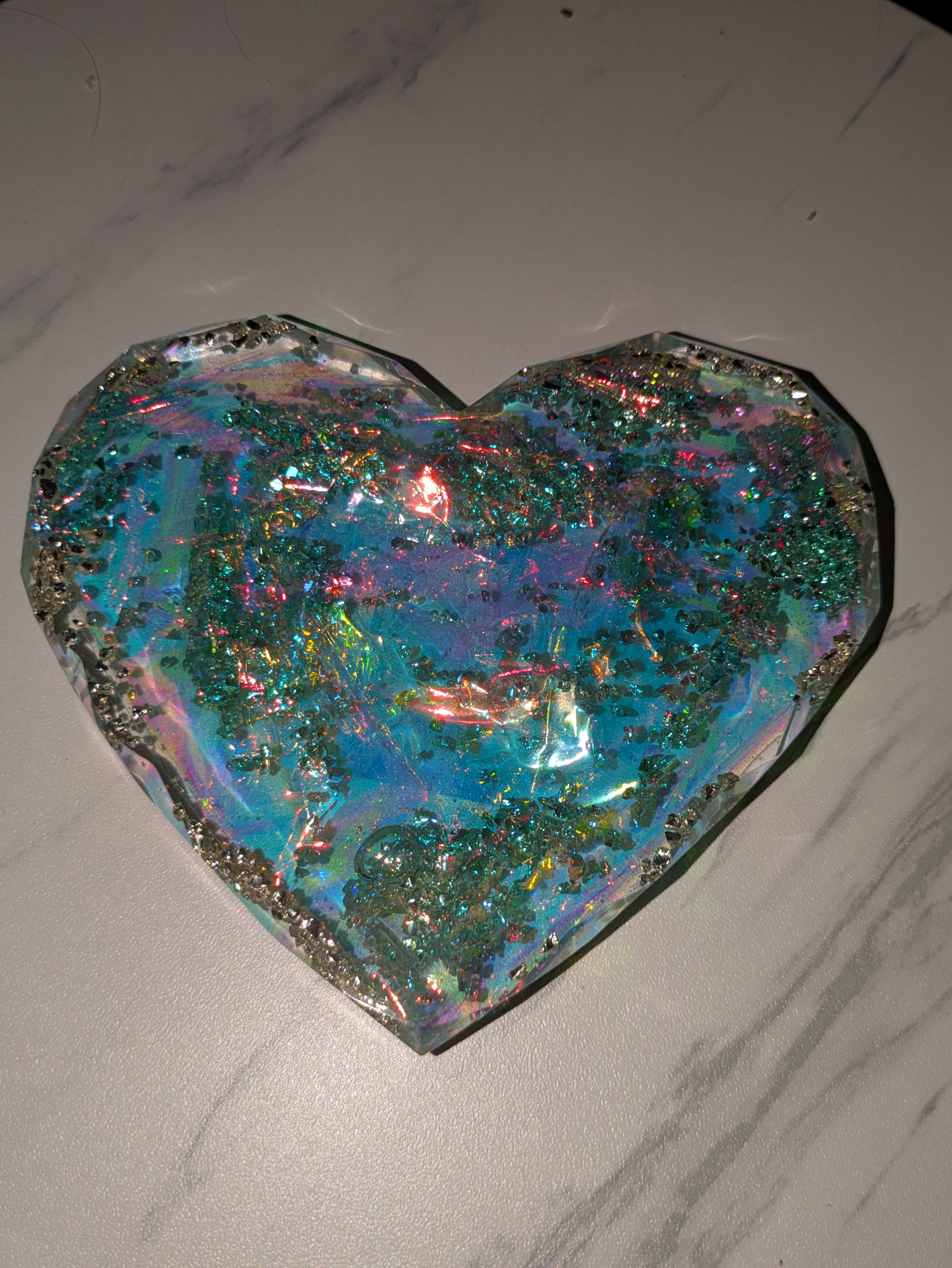 Four Iridescent love heart coasters