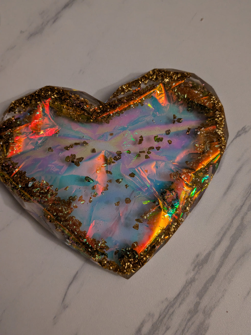 Four Iridescent love heart coasters