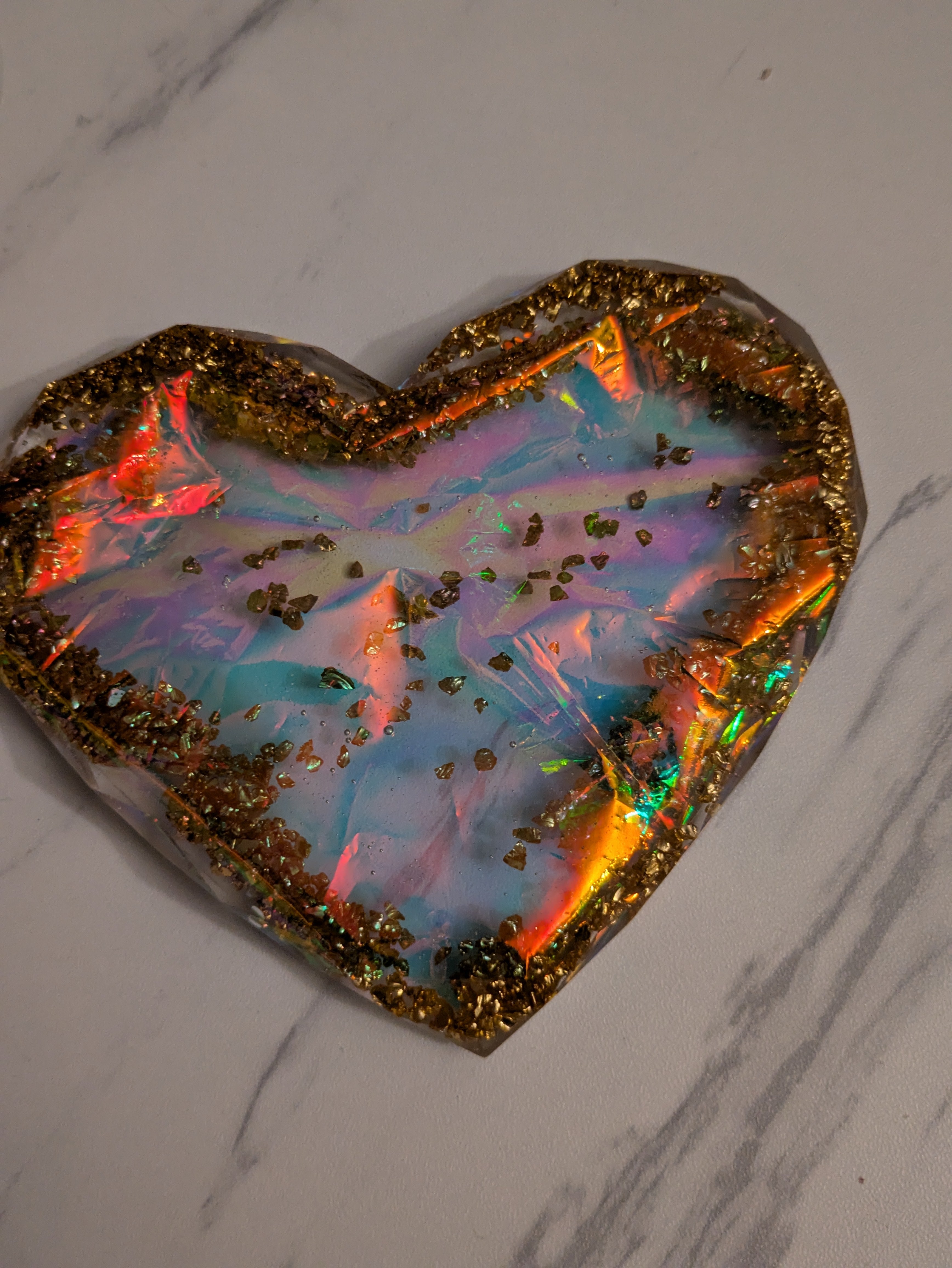 Four Iridescent love heart coasters