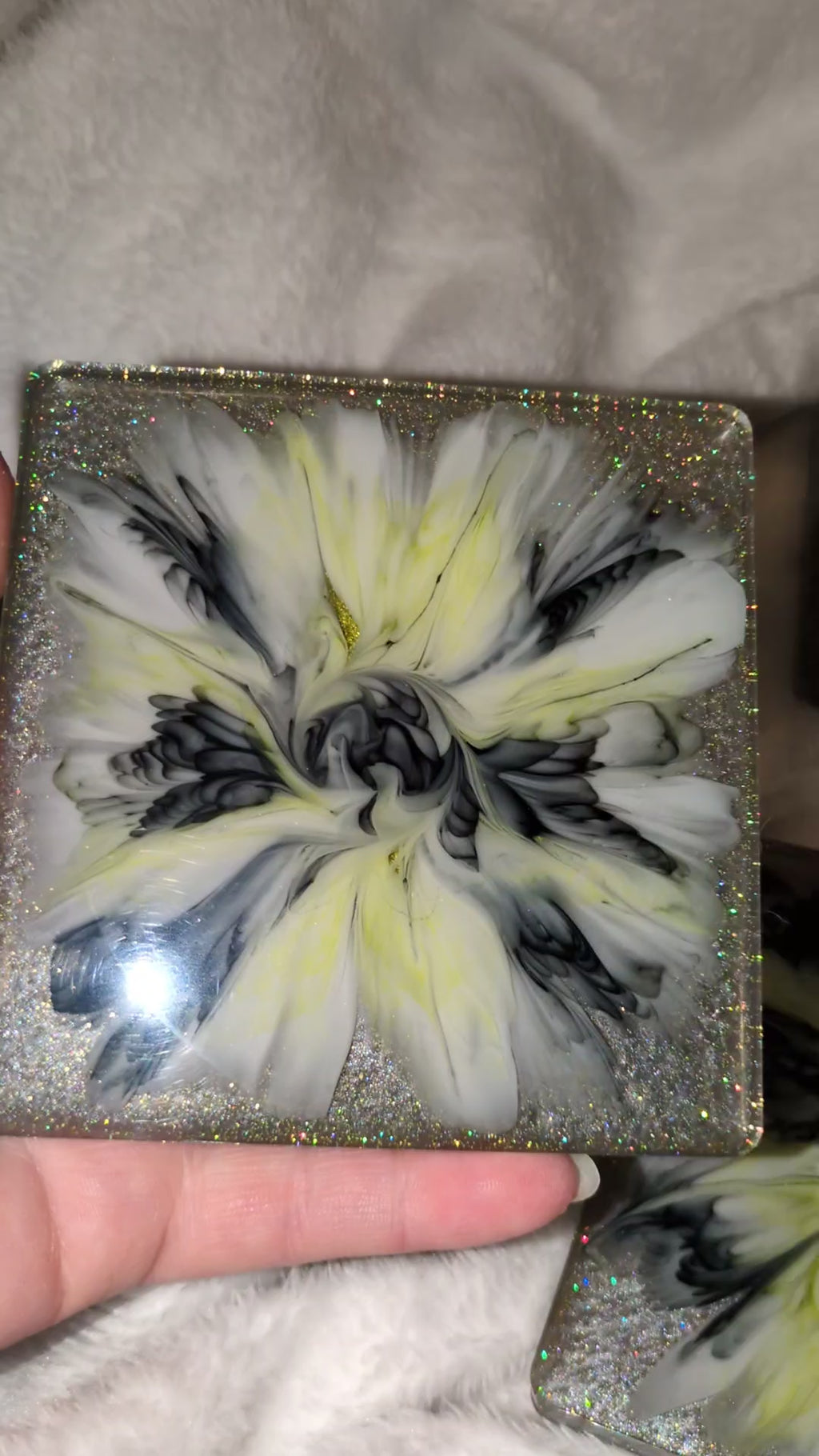 4 Black and yellow Resin bloom coasters