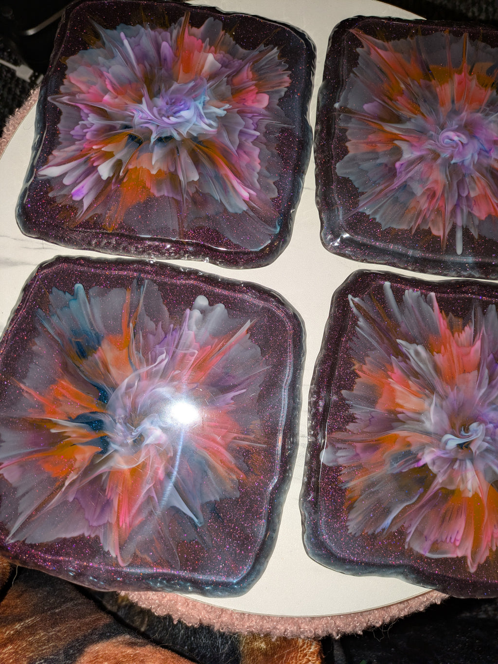 Bloom square resin coasters