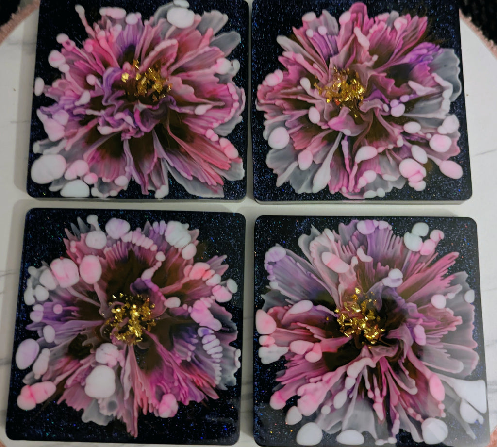 4 Pink flower bloom coasters