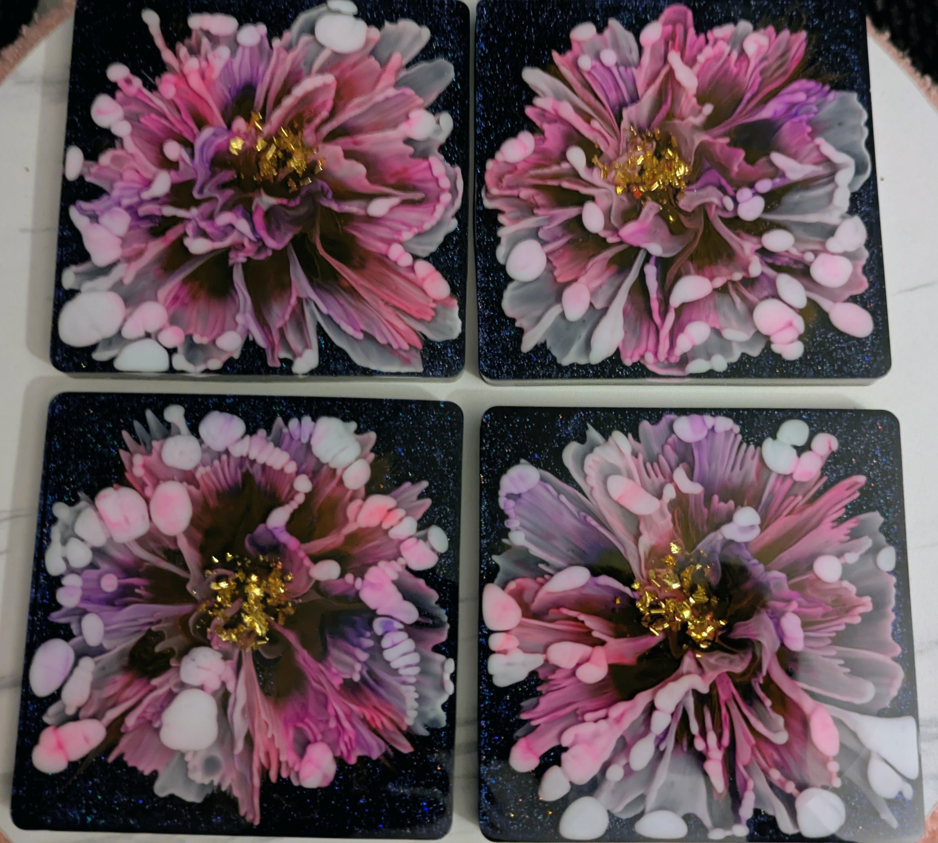 4 Pink flower bloom coasters