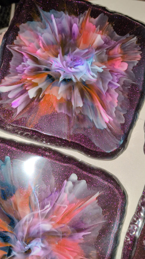 Bloom square resin coasters